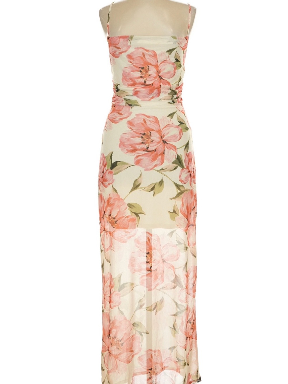 Persaya Cream Maxi Mesh Dress with Pink and Cream Floral Print